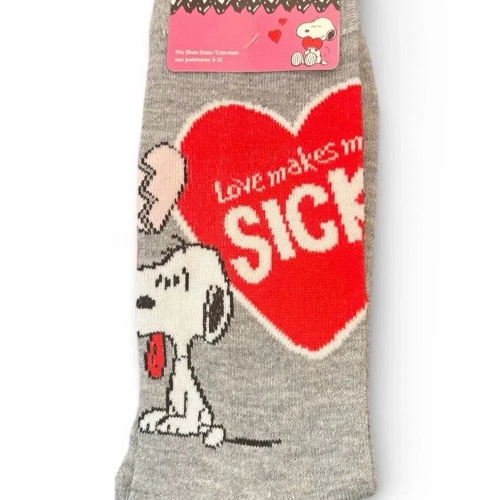 Peanuts Snoopy Valentines Day Socks “Love Makes Me Sick socks